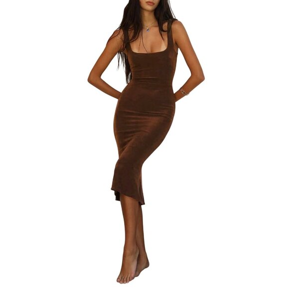 Commense Velvet Midi Dress Size Small Sleeveless Fitted Flare Hem Elegant NEW - Picture 1 of 10